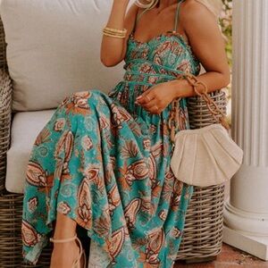 Boho Princess Velvet Wrap Bodice w Spaghetti Straps & Open Back Maxi Dress